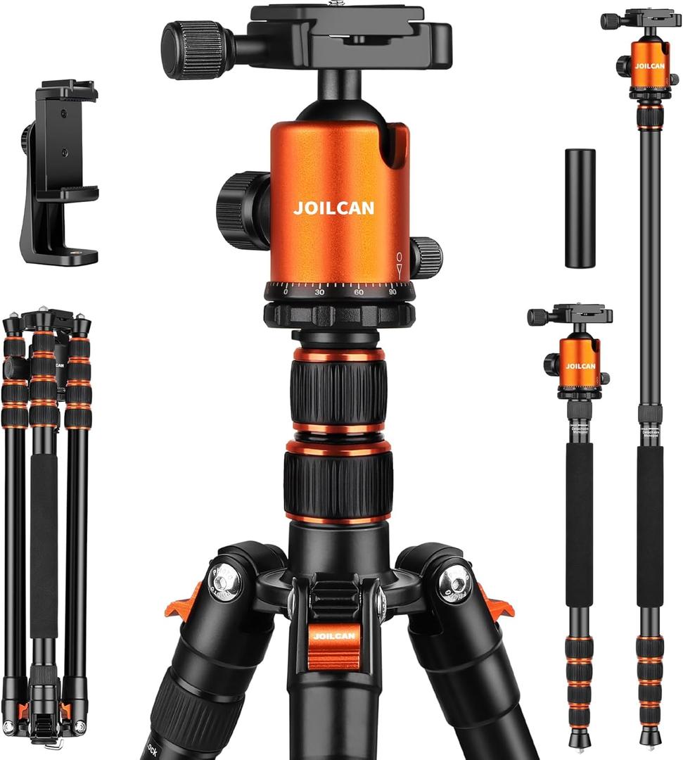 80/85 inches Heavy Duty Tripod for Camera and Phone, 85" Camera Monopod Tripods, DSLR Binoculars Spotting Scope Camcorders Video Tripod Stand, 360 Degree Ball Head, 35 lbs Loads (Orange)