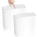 UUJOLY Small Bathroom Trash Can with Lid Slim Wastebasket Garbage Can Plastic Container Basket Trash Bin for Kitchen, Laundry Room, Office, Kids Room, Dorm, White, 2.4 Gallon, 2 Pack