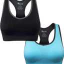 Women's Seamless Racerback Sports Bra High Impact Support Yoga Gym Workout Fitness (XX-Large, 2pcs (Black,blue))