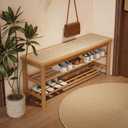 Bamboo Shoe Rack Bench with Rattan Seat, 3-Tier Shoe Storage Bench, Entryway Bench for Hallway,Nature-39.4 inches