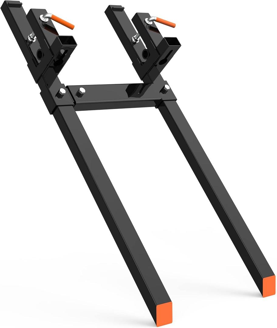 60" Duty Clamp on Pallet Forks with [Adjustable Stabilizer Bar] [4000 LBS] Heavy Duty Tractor Forks for Tractor Bucket Loader Skid Steer