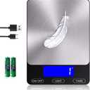 Food Scale -33lb Digital Kitchen Scale for Food Ounces Grams Rechargeable 304 Stainless Steel,Batteries and Type-C Charging | Perfect for Meal Prep, Cooking, and Baking, Black (Medium)