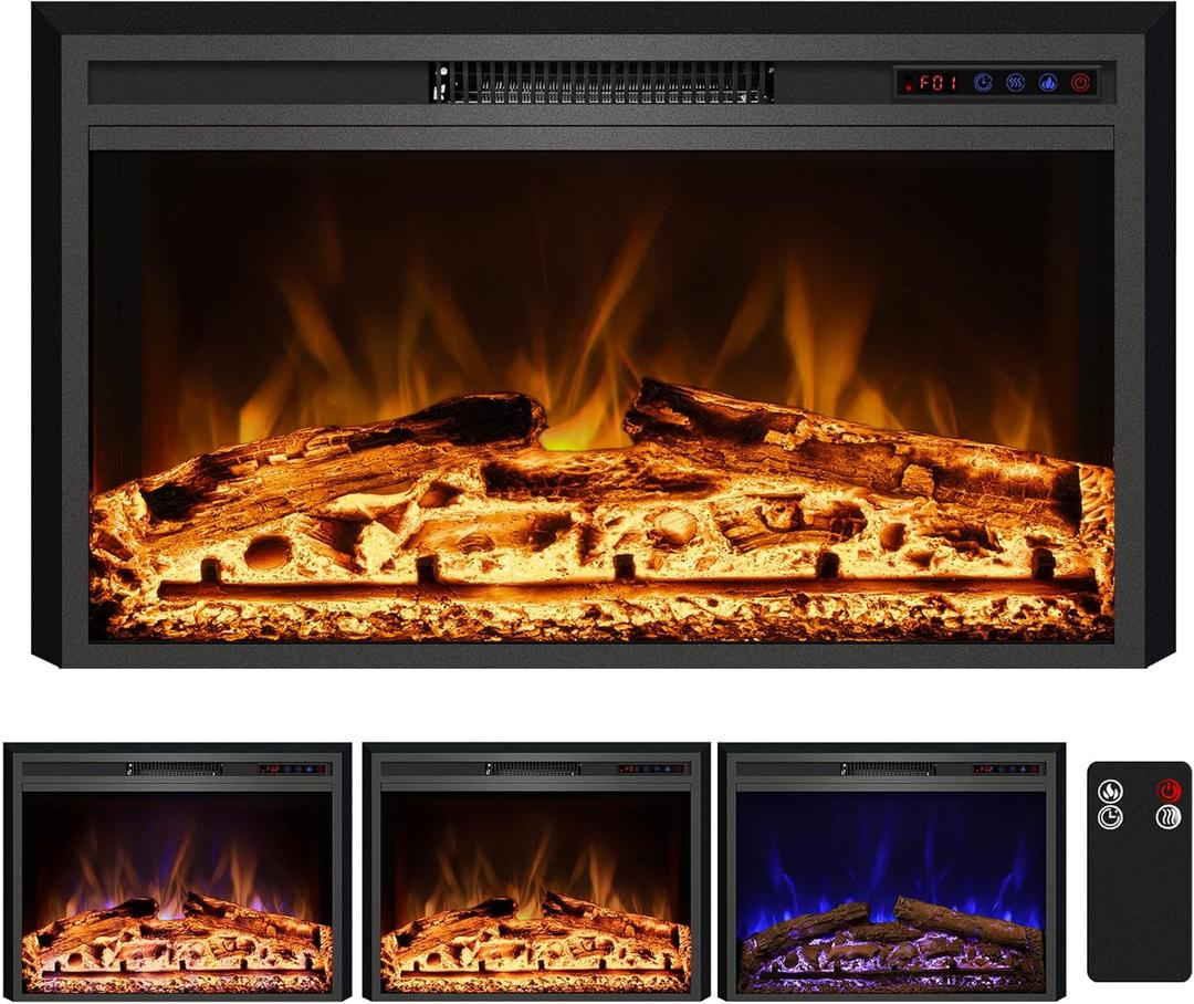 Electric Fireplace, Electric Fireplace Inserts, Recessed Fireplace Heater with Remote Control, Adjustable Flame Colors, Timer&Overheating Protection, 750/1500W, 35" W X 21" H