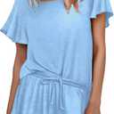 Ekouaer Womens Pajama Sets Shorts Ruffle Pajamas Set Soft Summer Pj Set 2 Piece Loungewear Short Sets (Medium, Clear Blue)