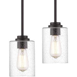 Beionxii Glass Pendant Light | Farmhouse Mini Pendant Lighting for Kitchen Island Dining Room Over The Sink, Oil Rubbed Bronze with Bubble Glass - BXD9002-1H-2P