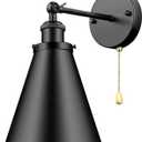 Industrial Farmhouse Wall Sconce with Pull Chain Switch, Metal Wall Sconce Light Fixture for Kitchen Sink Hallway Bedroom (Black)