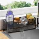 Sponge Holder for Kitchen Sink, Large Sink Caddy Durable Anti-Rust PET, Removable Rack & Rounds Corners, Kitchen Sink Organizer for Counter Bathroom Vanity (Black)