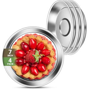 Deep Stainless Steel Plates, 4 Set 7 inch 304(18/8) Metal Food Serving Plate, Reusable Snack Eating Dishes Round Shatterproof Plate Silver Dinnerware for BBQ Dinner Oven Dishwasher Safe
