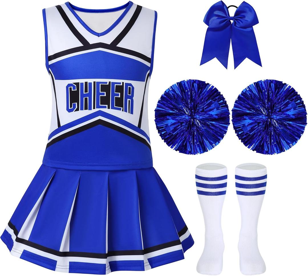 WooHand Cheerleader Outfit For Girls Halloween Costume For Kids 5-12 Years Cheer Uniform Set Fancy Dress For Party Birthday (7-8Y/130)