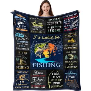 Vuinezo Fishing Gifts for Men, Christmas Fishing Gifts, Funny Fish Gift for Boys, Fish Present for Women Unique, Best Gift for Fisherman, Present Idea for Men Who Love Fishing Blanket 50"X60"