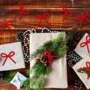 60 Pcs Red Christmas Tree Bows Christmas Tree Decorations Rustic Crafts Gift Bows Vintage Gift Wrapping Decorations Bendable and Twistable for Xmas Garland Wreath Indoor (3.15 Inches/ 8 cm)