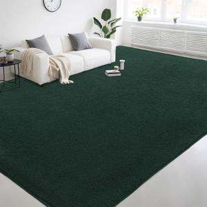 Large Modern Area Rugs for Living Room Bedroom, 9x12 Feet Dark Green Ultra Soft Thickened Memory-Foam Indoor Rug, Comfy Aesthetic Solid Minimalist Carpets for Girls Boys Nursery Dorm Home Decor