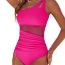 Womens Mesh One Piece Swimsuits Ruched Tummy Control Bathing Suit Modest Full Coverage Slimming Swim Suit