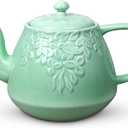 Toptier Leaf Teapot, Porcelain Tea Pot with Infuser and Lid, Blooming & Loose Leaf Ceramic Teapot, 37 Ounce, Light Green (37 oz / 1100 ml)