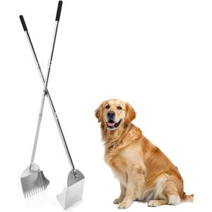AugFir Lightweight Stainless Steel 48" Pooper Scooper for Large Dogs, Heavy Duty Dog Pooper Scooper Large Opening Long Handle for Pet Waste Removal, Grass, Dirt, Gravel,Yard, Indoor, Outdoor