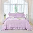 ANGIYUIN 5 Pieces Purple Comforter Set Queen Size Ruffled Bedding Sets for Girls Women Boho Farmhouse Bed Sets Solid Color Soft Bed in A Bag with Sheets(Purple Queen)