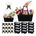 Funnymoom 12 Pcs Wedding Black Basket for Gifts Empty with Cellophane Bag & Ribbon Bow Classic Novel Black Wrapping Gift Basket for Spring Graduation Birthday Party Favor Supplies 9.8 x 6.5''