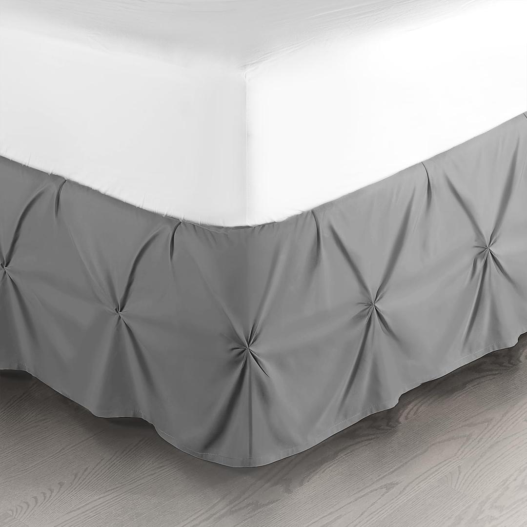 Nestl Dark Grey Bed Skirt Queen Size, Pinch Pleat Queen Bed Skirt, 14" Inch Drop Queen Bedskirt, Hotel Quality Gray Bed Skirts Premium Microfiber Bedskirt for Queen Bed, Dark Grey Bed Skirts