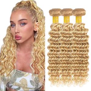 26 28 30 inch Blonde Human Hair Bundles 613 Wet and Wavy Bundles 27/613 Human Hair Bundle Honey Blonde Deep Wave Bundle