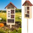 Lulu Home Wooden Insect House with Stake, Hanging & Inserting Two Mount Ways Insect Hotel for Bee, Butterfly, Ladybirds, Beneficial Insect Habitat, Bug Hotel Garden, 19.7 X 3.4 X 5.4 Inch