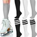 Unittype 6 Pair Roller Skate Socks Colorful Striped Knee High Socks Sport Long Tube stockings for Women Men Easter Gift (Classic Color)