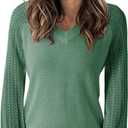 Dokotoo Women's Casual V-Neck Long Sleeve Sweaters Solid Color Pullover Knit Sweater Jumper Tops
