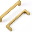 Brushed Brass Kitchen Cabinet Pull, Gold 20 Pack 3-3/4 Inch(96MM) Hole Center, Modern Square Flat Hardware Handle and Knob for Drawer Cupboard Door Bathroom Furniture Dresser Wardrobe