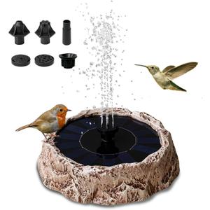 Upgrade Solar Fountain for Bird Bath Granite Rock Solar Water Fountain Pump with 6 Nozzles for Hummingbird Birdbath Lawn Fish Tank and Aquariums, High Efficiency & Anti-Clogging