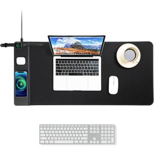 VOVIPO 3 in 1 Wireless Charging Mouse Pad, Gaming Mousepad with Wireless Charger Multiple Devices Compitable with Watch/iPhone/Airpods, Large Desk Mat 90 x 40cm,Desk Pad for MacBook, PC, Laptop-Black