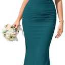 KUTUMAI Off The Shoulder Maxi Long Dress Corset Ruched Bodycon Formal Wedding Guest Dresses for Women, XS