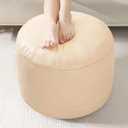 HIGOGOGO Round Stuffed Pouf Ottoman, Pu Leather Poufs with Foam Chunk Filling, Furry and Fluffy Pouf Foot Stool Storage Ottoman, 20 X 15 Floor Poufs Foot Rest for Living Room, Beige