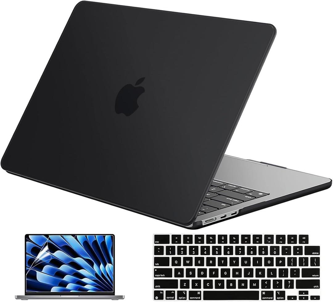 EooCoo Case Compatible with MacBook Air 15 inch M5 2026 2025-2023 Release M4 M3 M2 Model A3448 A3241 A3114 A2941, Plastic Hard Shell Case & Keyboard Cover & Screen Protector, Matte Black