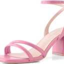 Shoe'N Tale Strappy Heels for Women Square Toe Chunky Block Heels Ankle Buckle Heeled Sandals size 6 (Pink, M)