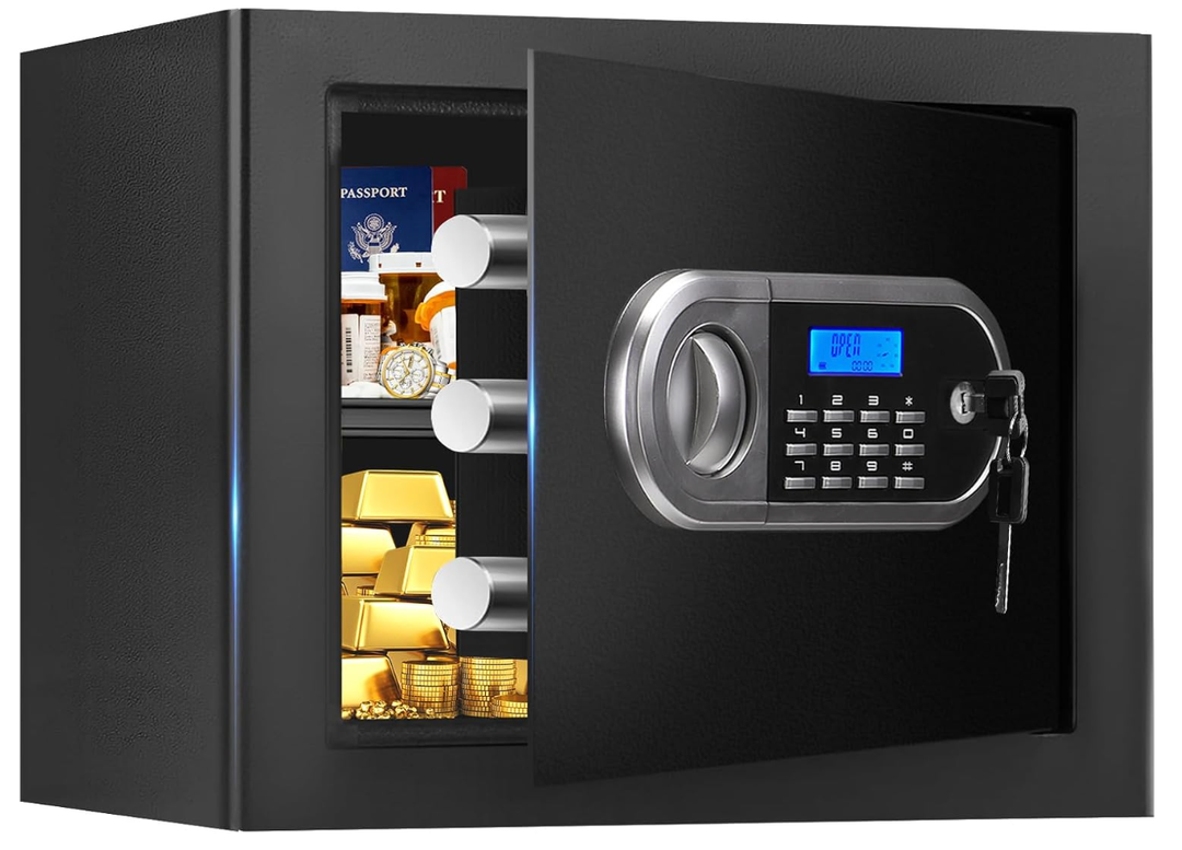 Cuft Small Home Safes Water and Fireproof, Anti-theft Safes for Home Use Fire and Water Proof with Combination Lock, Smart Alert System and Removable Shelf, Digital Document Safe for Jewelry Money