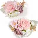 Rose Pink Corsage and Boutonniere Set for Wedding Prom(Set of 2),Artificial Flower Wrist Corsage Bracelets for Women Homecoming,Boutonniere for Men Suit Decorations Party Anniversary