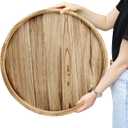 Gurfuy Round Ottoman Table Tray Round-24 - Rustic Wooden Serving Tray for Farmhouse Decorative Oversized Coffee Table Trays Living Room Kitchen Counter Breakfast Nature