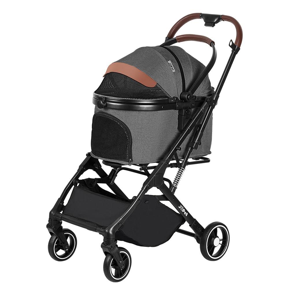 Pet Stroller for Small and medlium Dogs, Aluminum Alloy Frame, Small Dog, cat Stroller, Foldable carts, Carrier, One-Hand Automatic Folding, Quick Release Wheel, PU Wheels (Iron Gray)