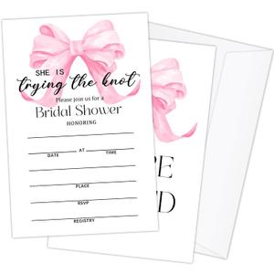 Pink Bow Bridal Shower Bachelorette Invites, 25 PCS Kit Wedding Invitation Bridal Shower Invitations with Envelopes For New Couples, Mr And Mrs, Newlyweds-02