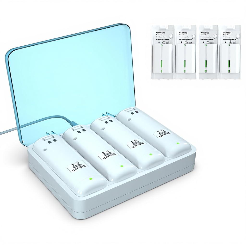 Rechargeable 4 Pack Battery Pack for Wii/Wii U Remote Controller,2800mAh Replacement Batteries and 4 Ports Charger Station for Wii/Wii U Remote Controller Battery Pack,wii Remote Charger-BURFLO