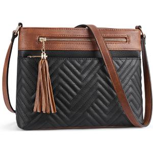 BOSTANTEN Crossbody Purses for Women Medium Shoulder Bag Quilted Handbags with Zipper Pocket (Black With Brown)