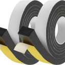 Pangda 2 Rolls 1-1/2 Inch W x 1-1/2 Inch H Expandable Foam Weatherstripping with Adhesive Expandable Foam Density Closed Cell Tape Seal for Uneven Gaps Doors Windows, Black