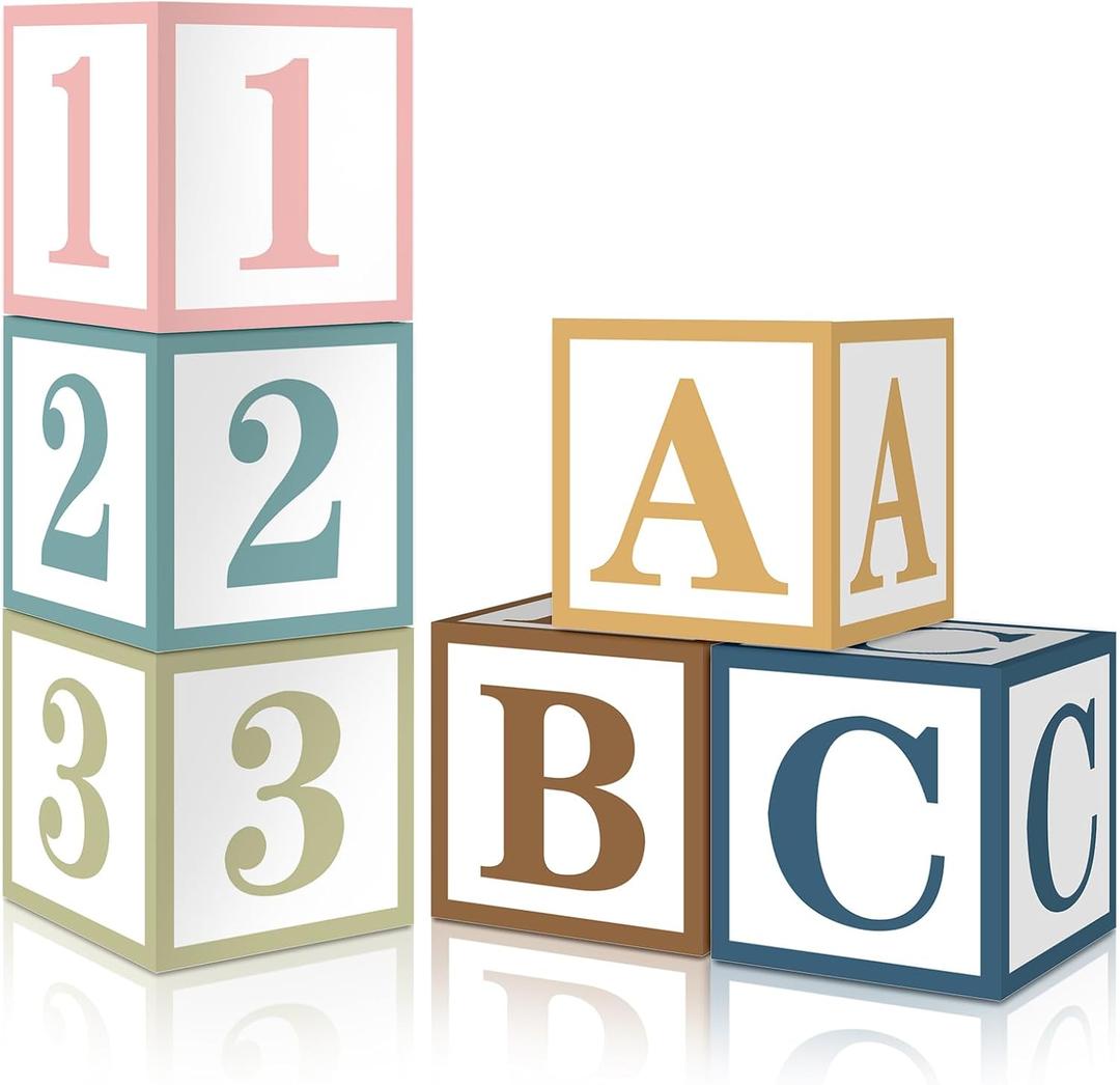 6 Pieces ABC and 123 Balloon Box Back to School Party Decoration 11.8 Inch ABC Alphabet Block Boxes Party Decor Boho Style Boxes for Baby Shower School Celebration