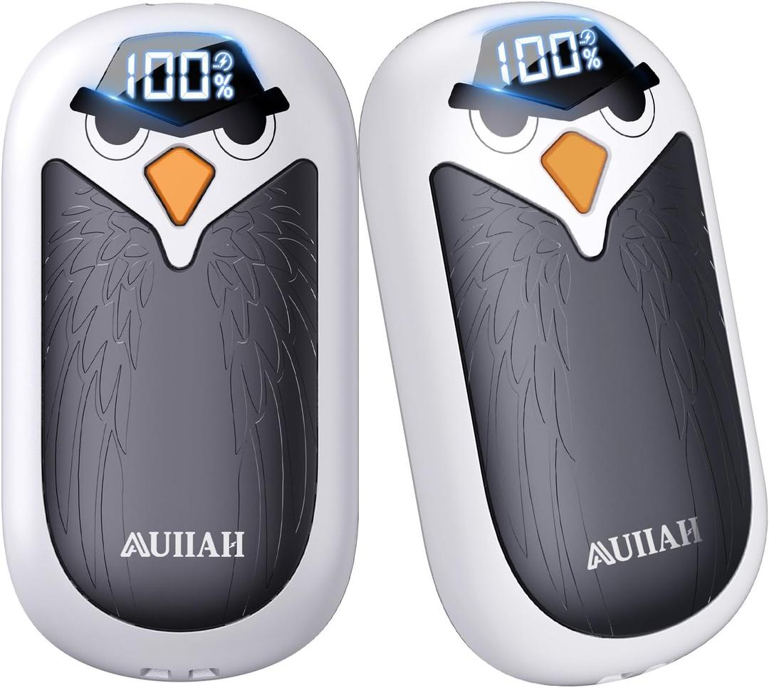 Hand Warmers Rechargeable 2 Pack with LED Display, 4 Heat Settings & Fast Heating, Portable Electric Hand Warmers for Camping Hunting Commuting, Valentine's Gifts for Men Women (Black/White)