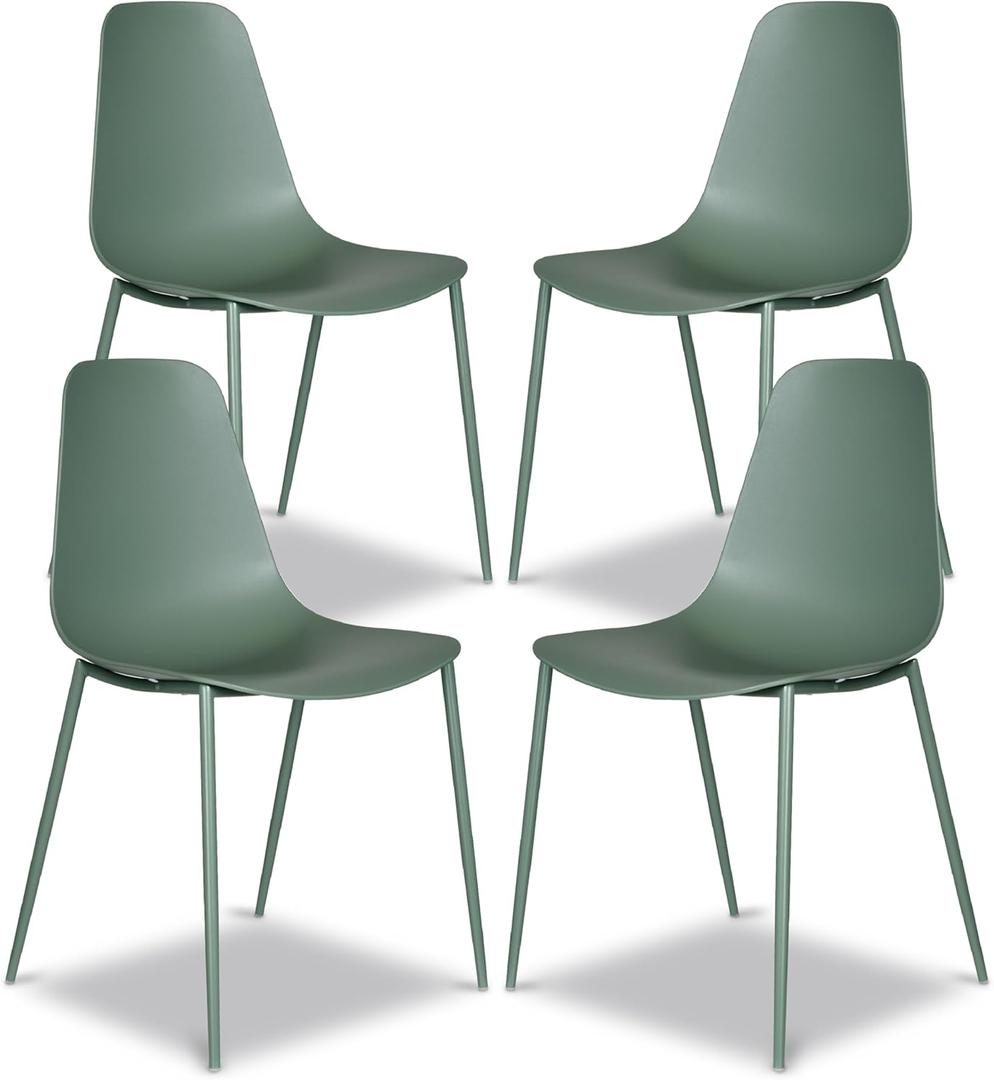 Poly & BARK Isla Modern Kitchen Chairs Set of 4 - Plastic Dining Chair with Metal Legs - Quick Assembly Simple Cafe Chairs Plastic for Indoor or Outdoor - Pistachio Green