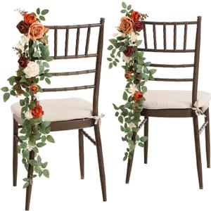 Ling's Moment Fall Wedding 10pcs Chair Decorations Aisle Floral Swag Artificial Pew Flowers Hanging Garlands Orange Terracotta for Ceremony Reception Church Rose Floral Arrangement Party Outdoor Decor