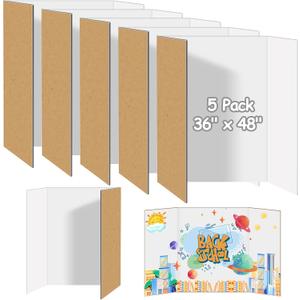 5 Pack Trifold Poster Board Bulk, 36" X 48" White Presentation Display Board, Large Tri Fold Poster Corrugated Cardboard for Displaying Photo, Science Fair, School Project, Event and Competition