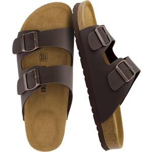 CUSHIONAIRE Lane Cork Footbed Mens Sandals, Adjustable Buckle Comfort Slides for Men, Genuine Leather Insole Summer Sandals Men Footwear (12, Brown Nappa)