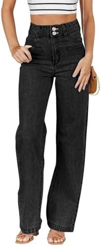 Sidefeel Women's Jeans High Waisted Straight Leg Stretchy Jeans Trendy Welt Pockets Loose Wide Leg Zimbaplatinum Denim Pants Size 8