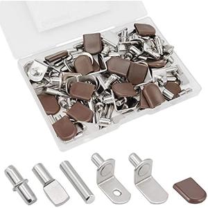 104Pcs Shelf Pins Kit,4 Styles Nickel Plated Shelf Support Pegs, Bookshelf Pegs for Shelves, Cabinet Shelf Bracket Pegs Shelf Pins Holders for Kitchen Furniture & Closet ( 5mm & 1/4inch )