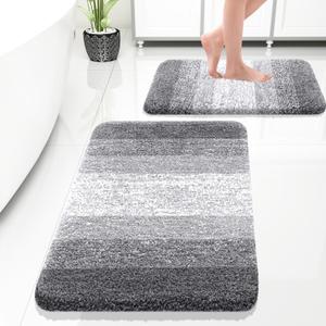 OLANLY Bathroom Rug Set 2 Piece, Soft Absorbent Microfiber Bath Rug Set, Non-Slip, Machine Wash Dry, Plush Shaggy Bath Mats for Bathroom (30"x20"+24"x16", Grey) (30" x 20" + 24" x 16")
